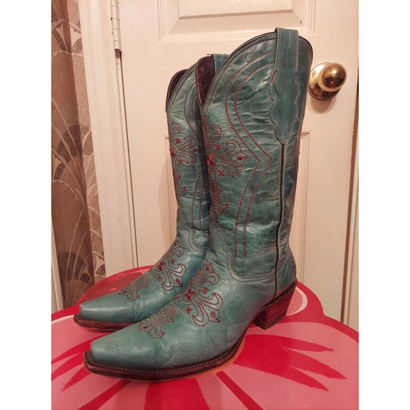 Pecos Bill Women's Blue Cowboy Leather Boots. 7.5 . Cond. Is Very Good. - Picture 1 of 8